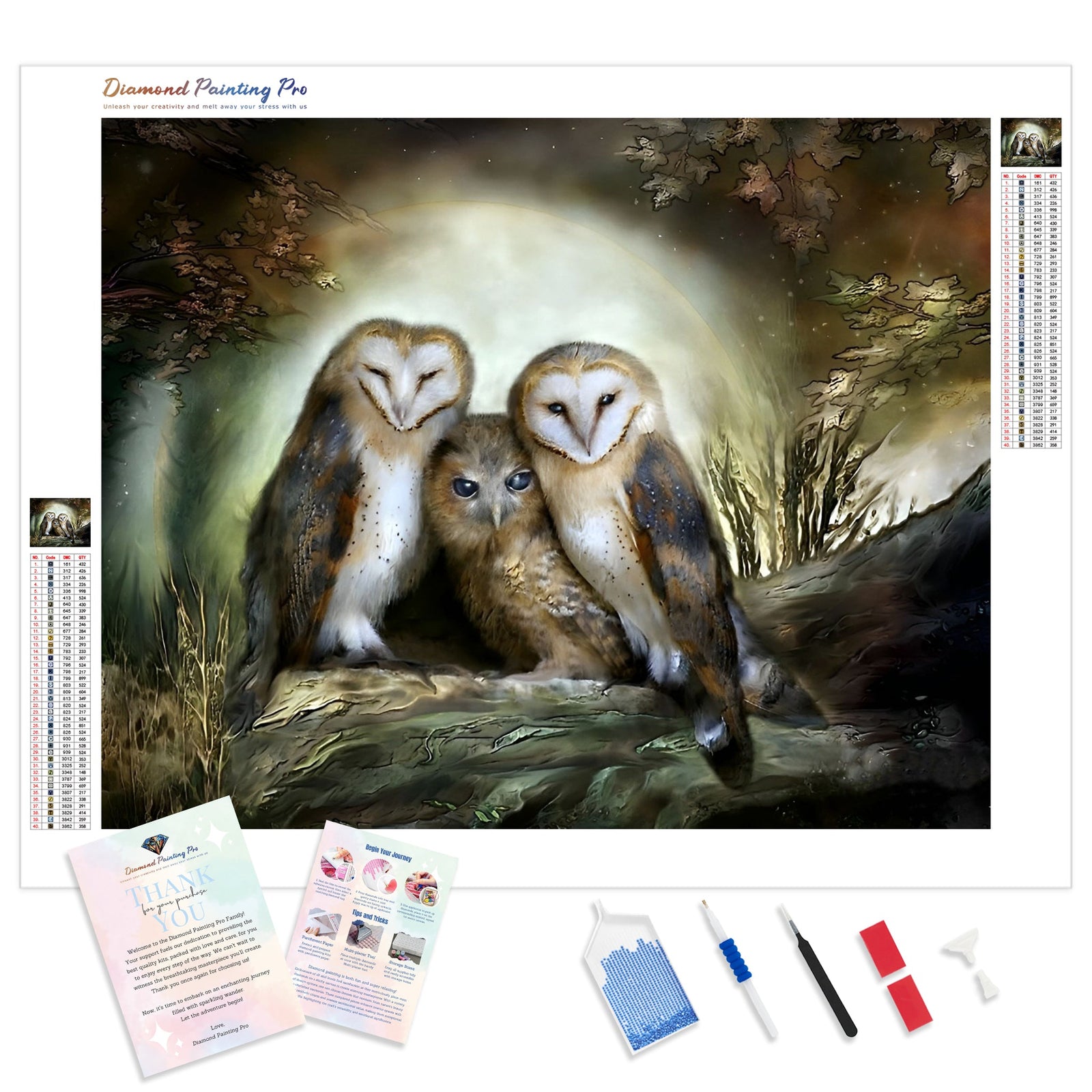 Three Owl Moon | Diamond Painting Kit - Full Drill - Square or Round Diamonds with AB Drills Option