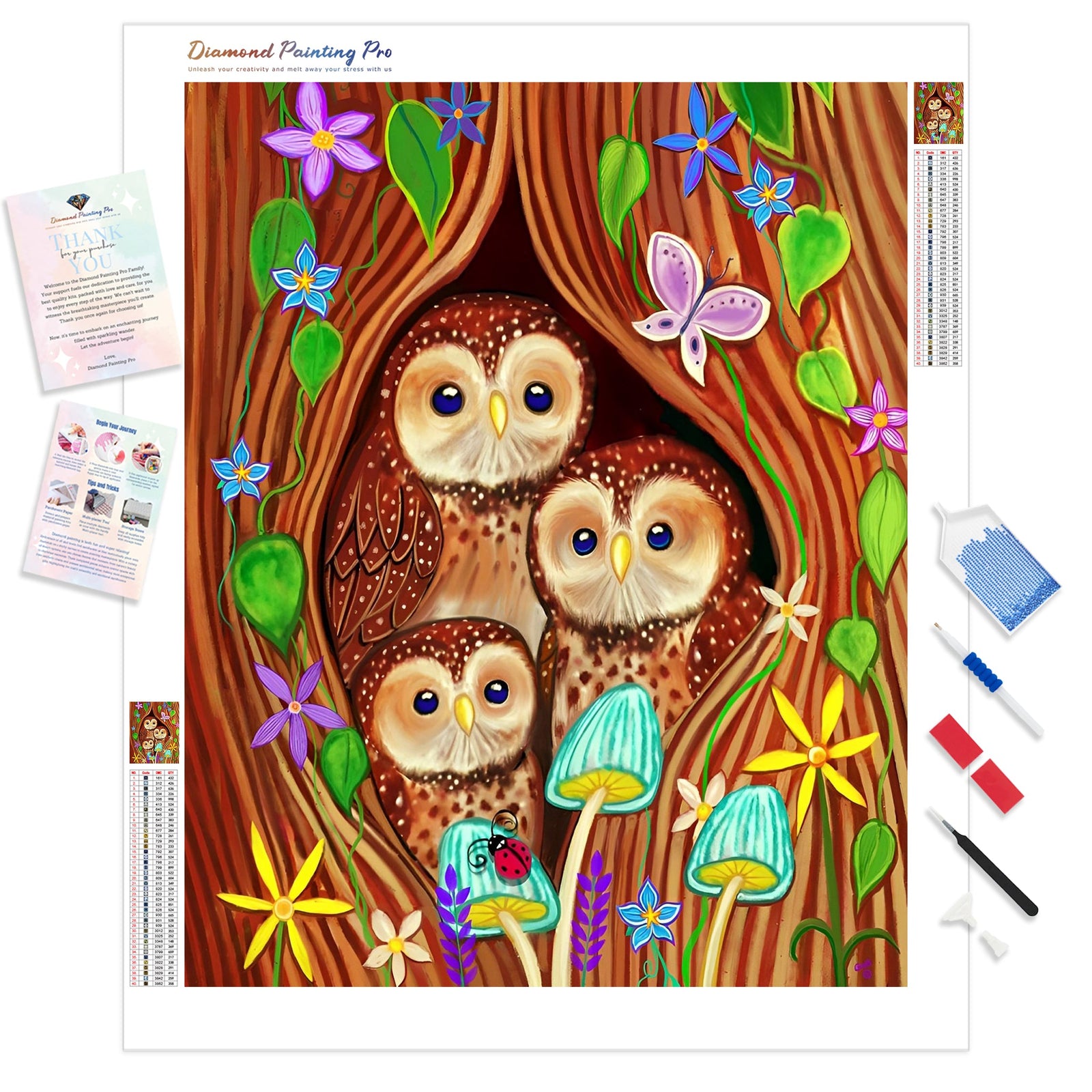 Owl Family Tree | Diamond Painting Kit - Full Drill - Square or Round Diamonds with AB Drills Option