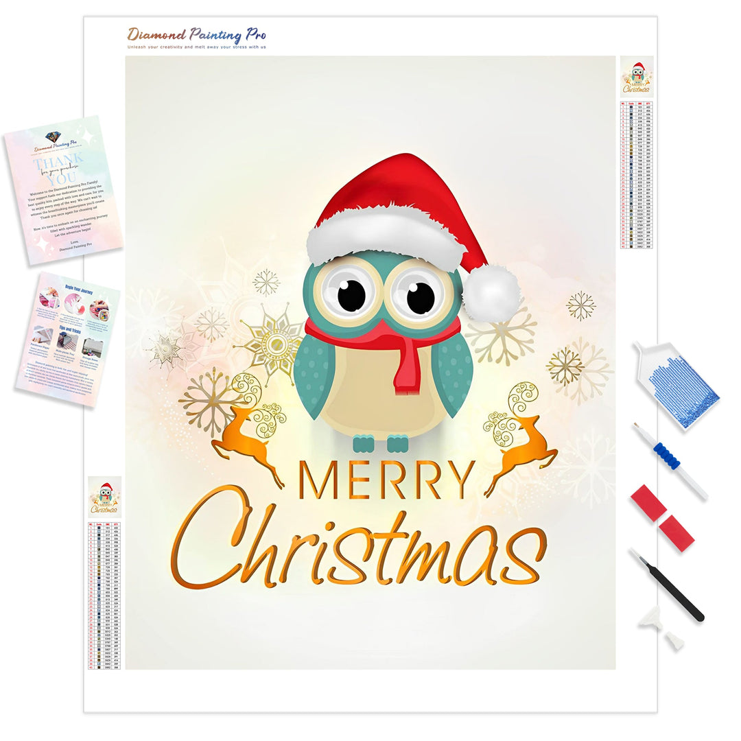 Merry Christmas Owl | Diamond Painting Kit - Full Drill - Square or Round Diamonds with AB Drills Option