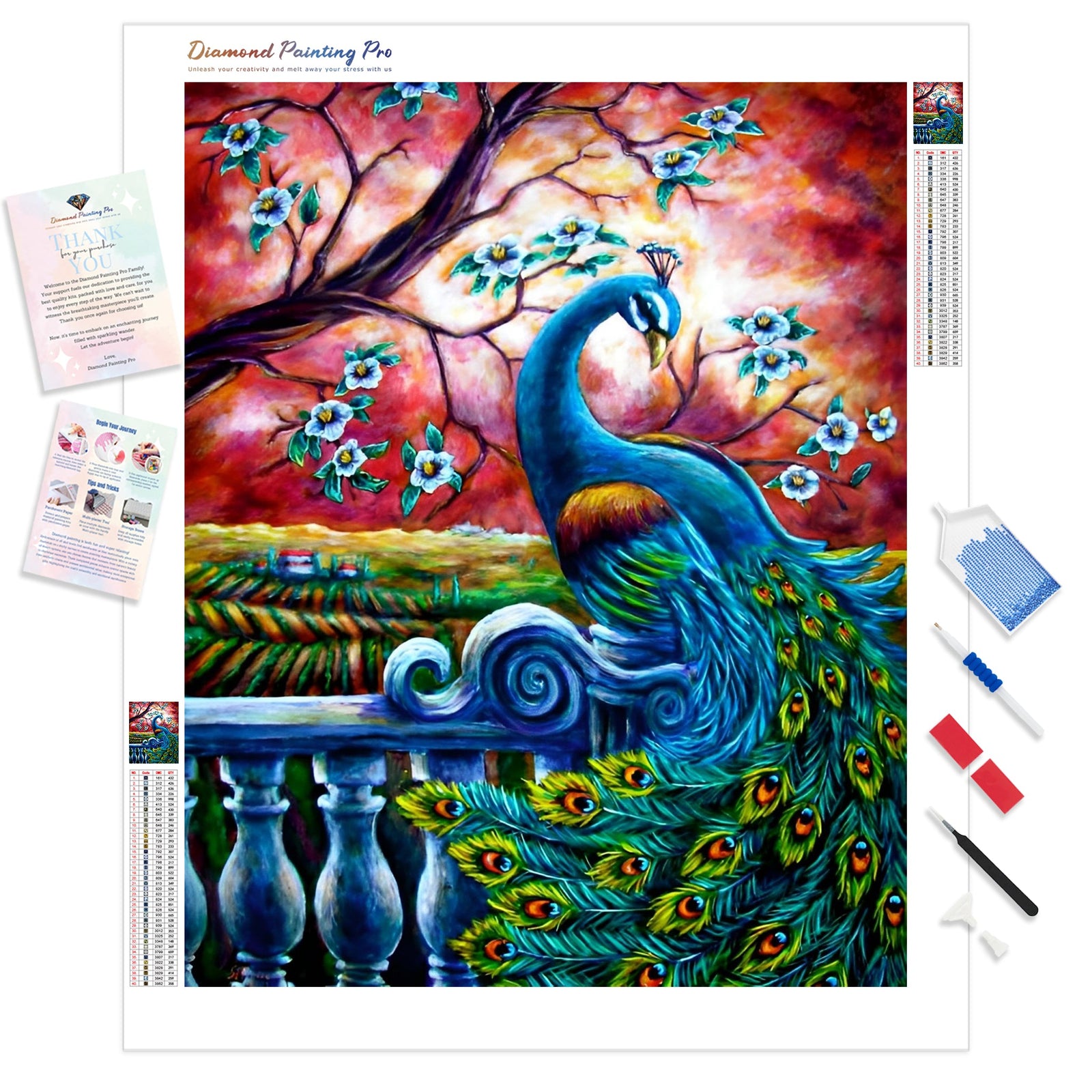 Proud Peacock | Diamond Painting Kit - Full Drill - Square or Round Diamonds with AB Drills Option