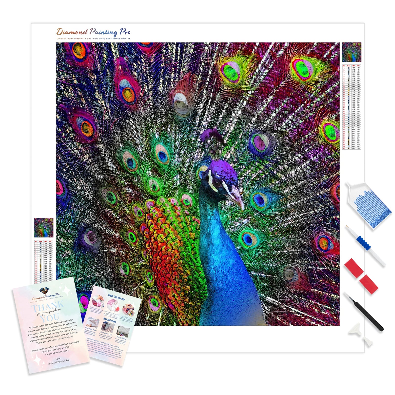 Peacock Showcasing | Diamond Painting Kit - Full Drill - Square or Round Diamonds with AB Drills Option