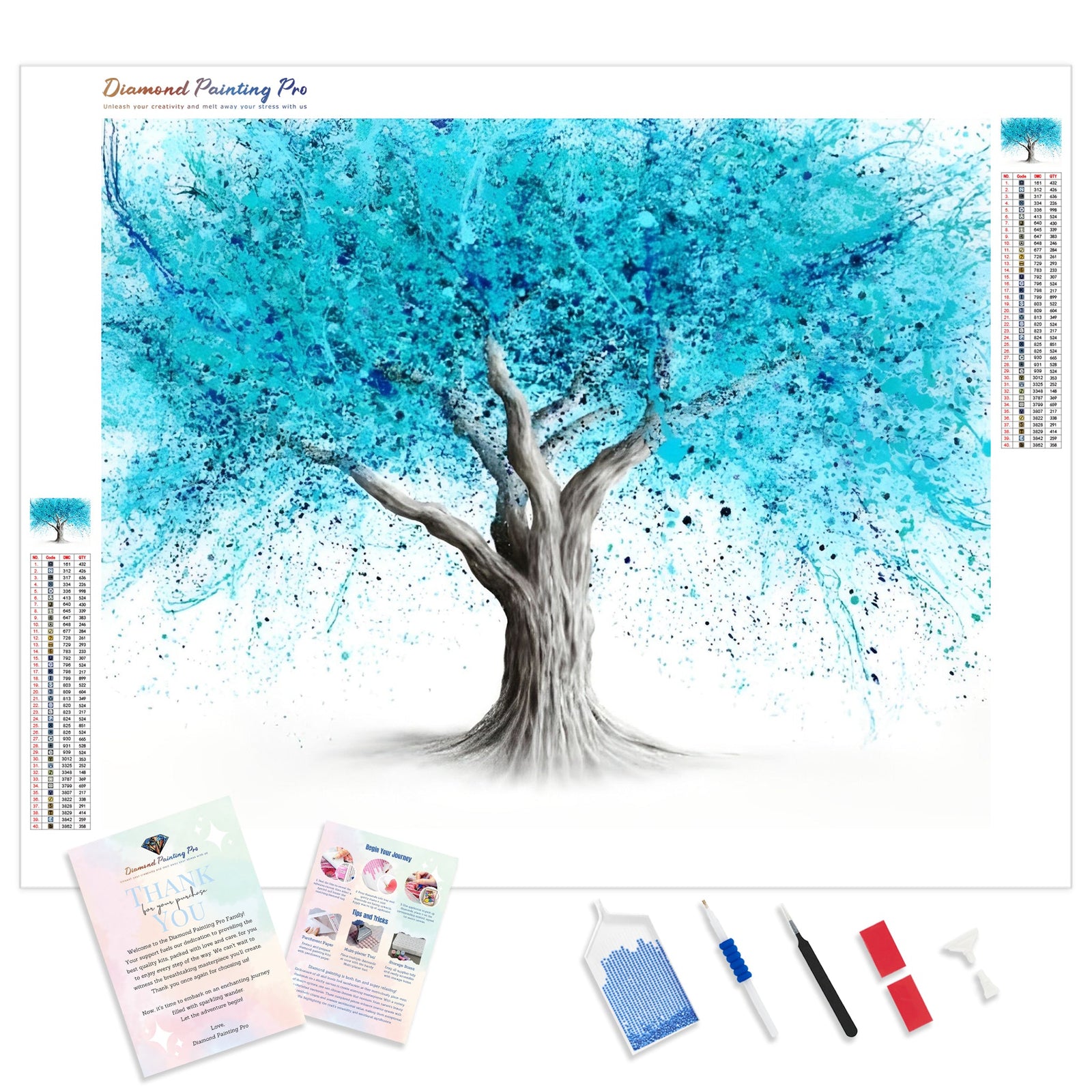 Blue Blossom Tree | Diamond Painting Kit - Full Drill - Square or Round Diamonds with AB Drills Option