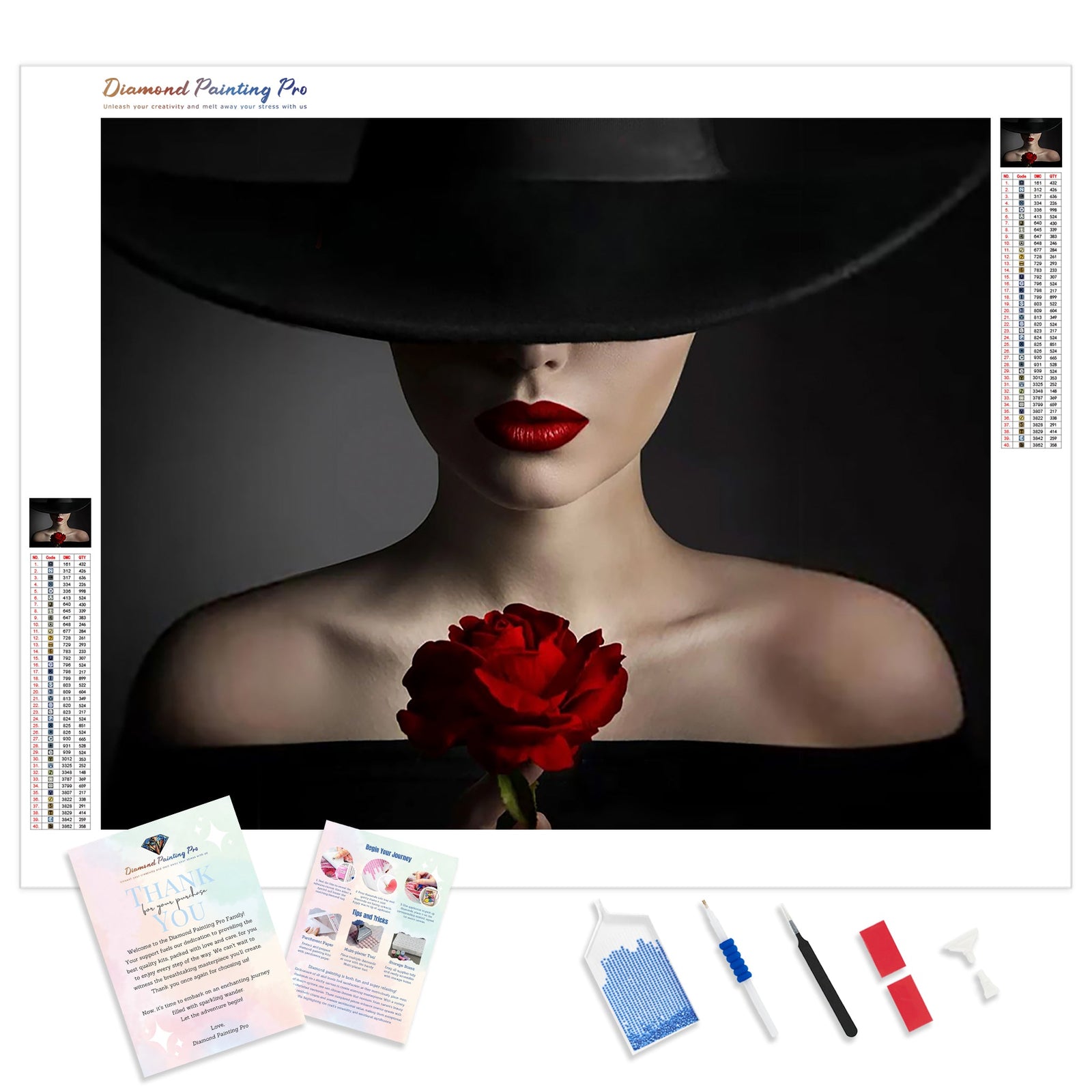 Roses and Red Lips | Diamond Painting Kit - Full Drill - Square or Round Diamonds with AB Drills Option