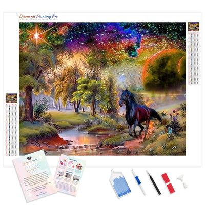 Black Horse Rainbow | Diamond Painting Kit - Full Drill - Square or Round Diamonds with AB Drills Option