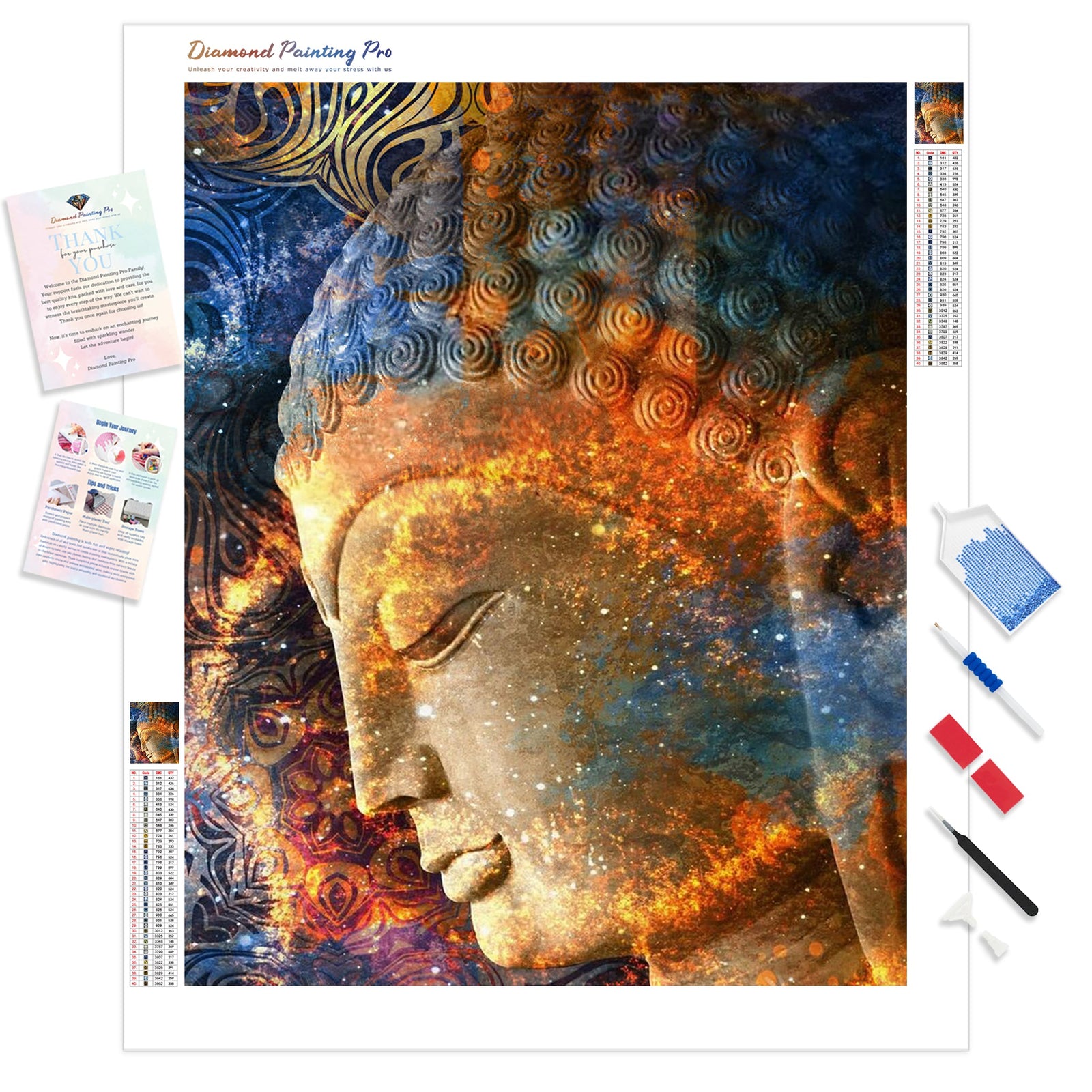 Buddha's Profile | Diamond Painting Kit - Full Drill - Square or Round Diamonds with AB Drills Option