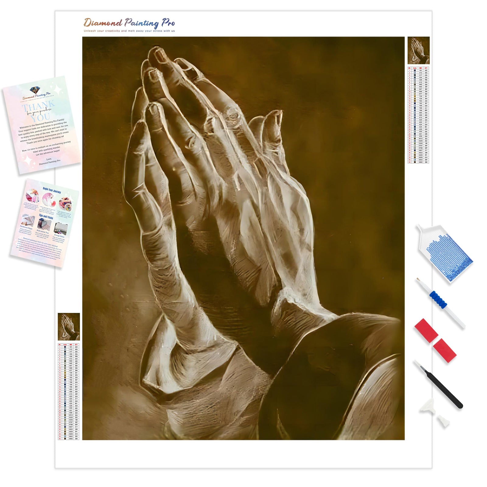 Praying Hands | Diamond Painting Kit - Full Drill - Square or Round Diamonds with AB Drills Option