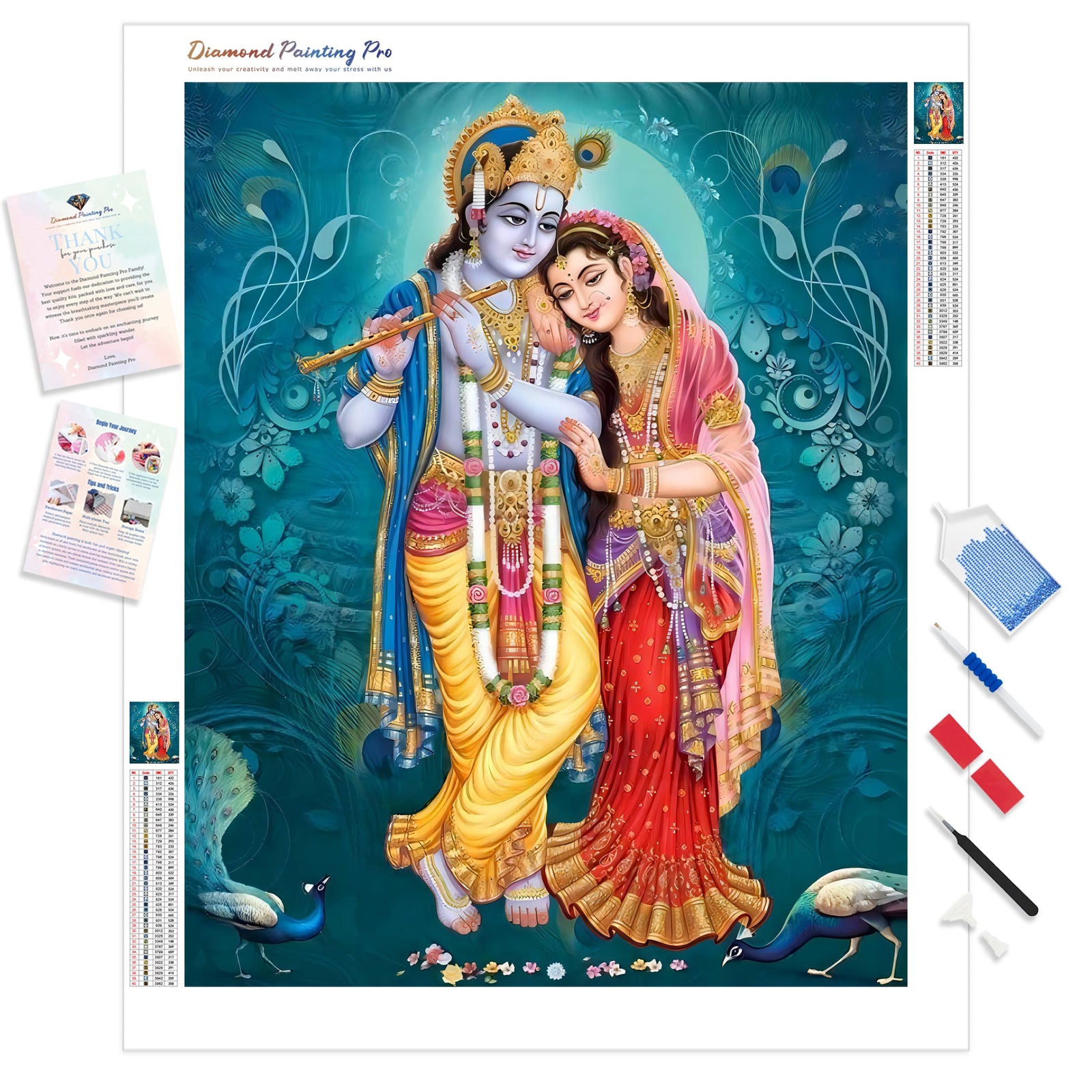 Radha & Krishna Couple | Diamond Painting Kit - Full Drill - Square or Round Diamonds with AB Drills Option