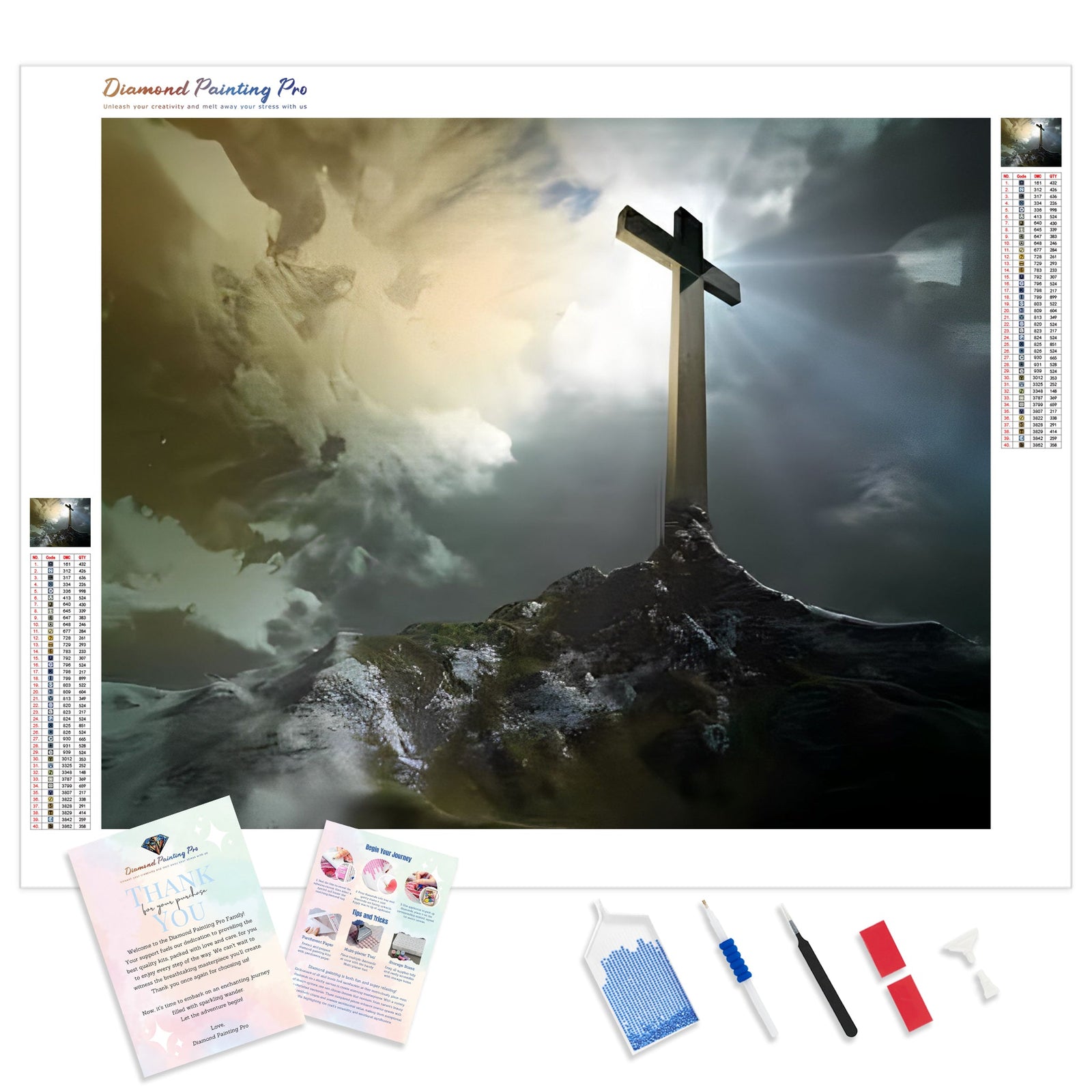 Cross on the Hills | Diamond Painting Kit - Full Drill - Square or Round Diamonds with AB Drills Option