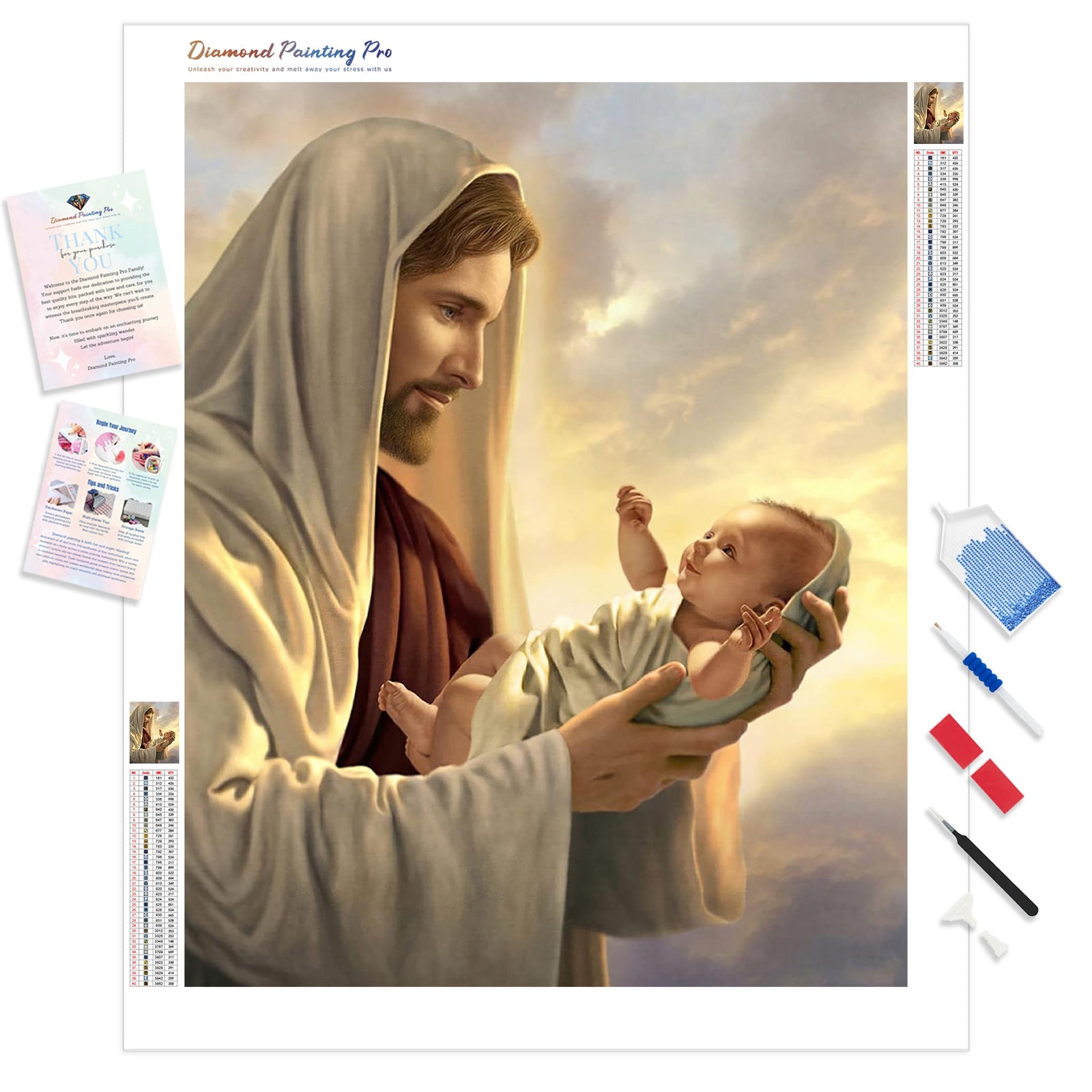 Jesus Holding Baby | Diamond Painting Kit - Full Drill - Square or Round Diamonds with AB Drills Option