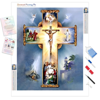 Jesus and The Cross | Diamond Painting Kit - Full Drill - Square or Round Diamonds with AB Drills Option