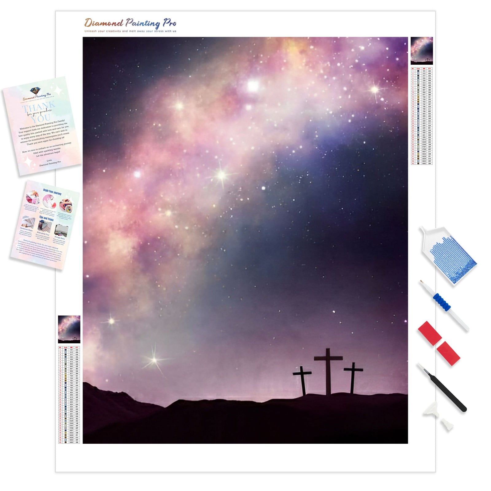 Three Crosses Under the Milky Way | Diamond Painting Kit - Full Drill - Square or Round Diamonds with AB Drills Option