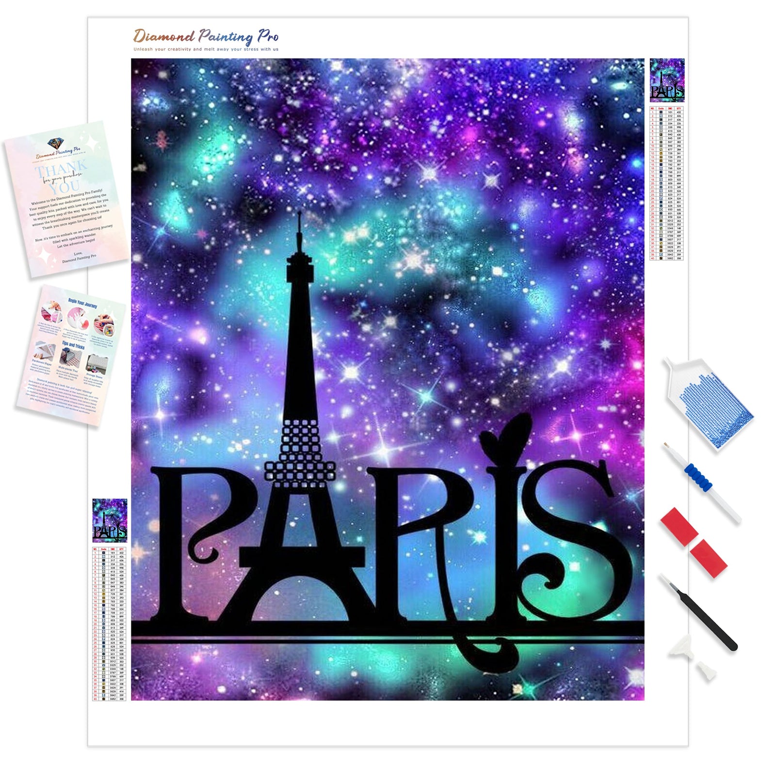 Colorful Paris Eiffel Tower | Diamond Painting Kit - Full Drill - Square or Round Diamonds with AB Drills Option