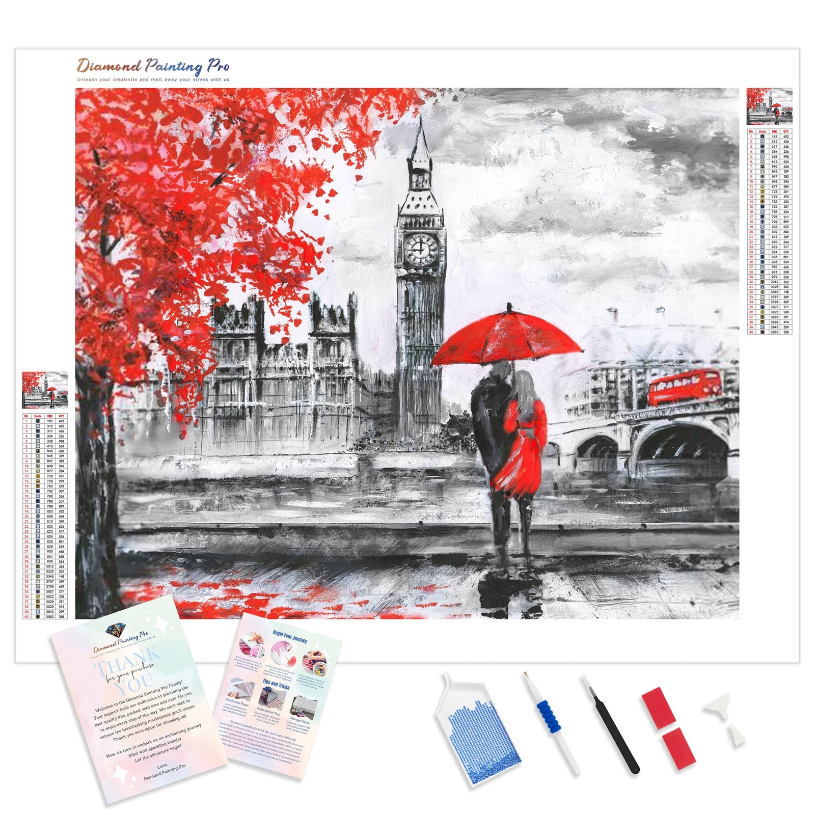 London Lovers in Black and Red | Diamond Painting Kit - Full Drill - Square or Round Diamonds with AB Drills Option