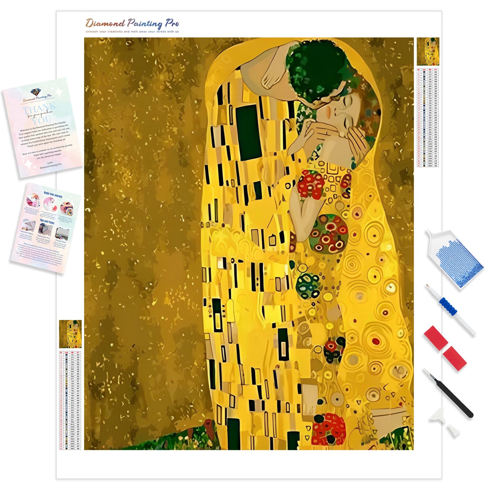 The Kiss by Gustav Klimt | Diamond Painting Kit - Full Drill - Square or Round Diamonds with AB Drills Option