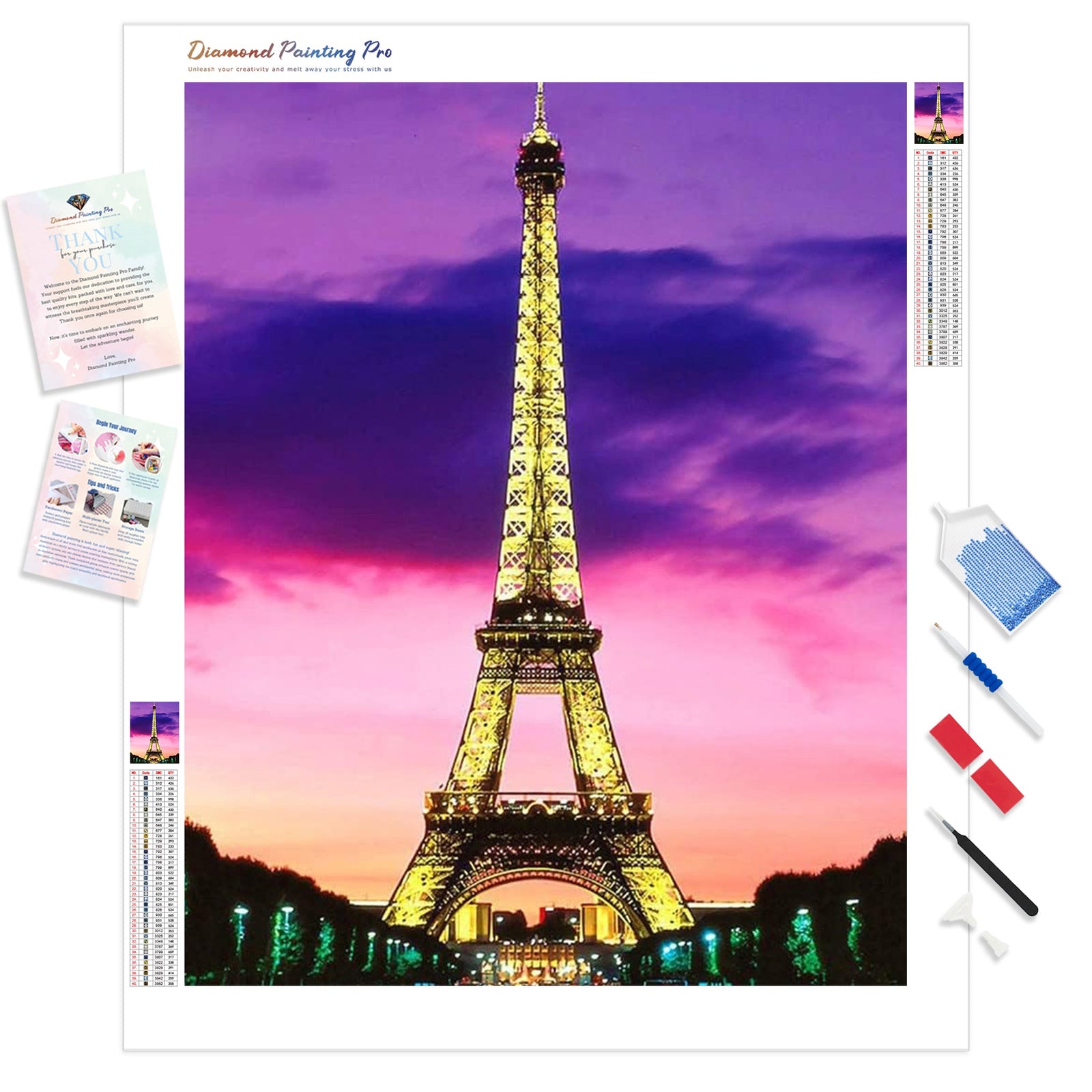 Eiffle under Purple Sky | Diamond Painting Kit - Full Drill - Square or Round Diamonds with AB Drills Option