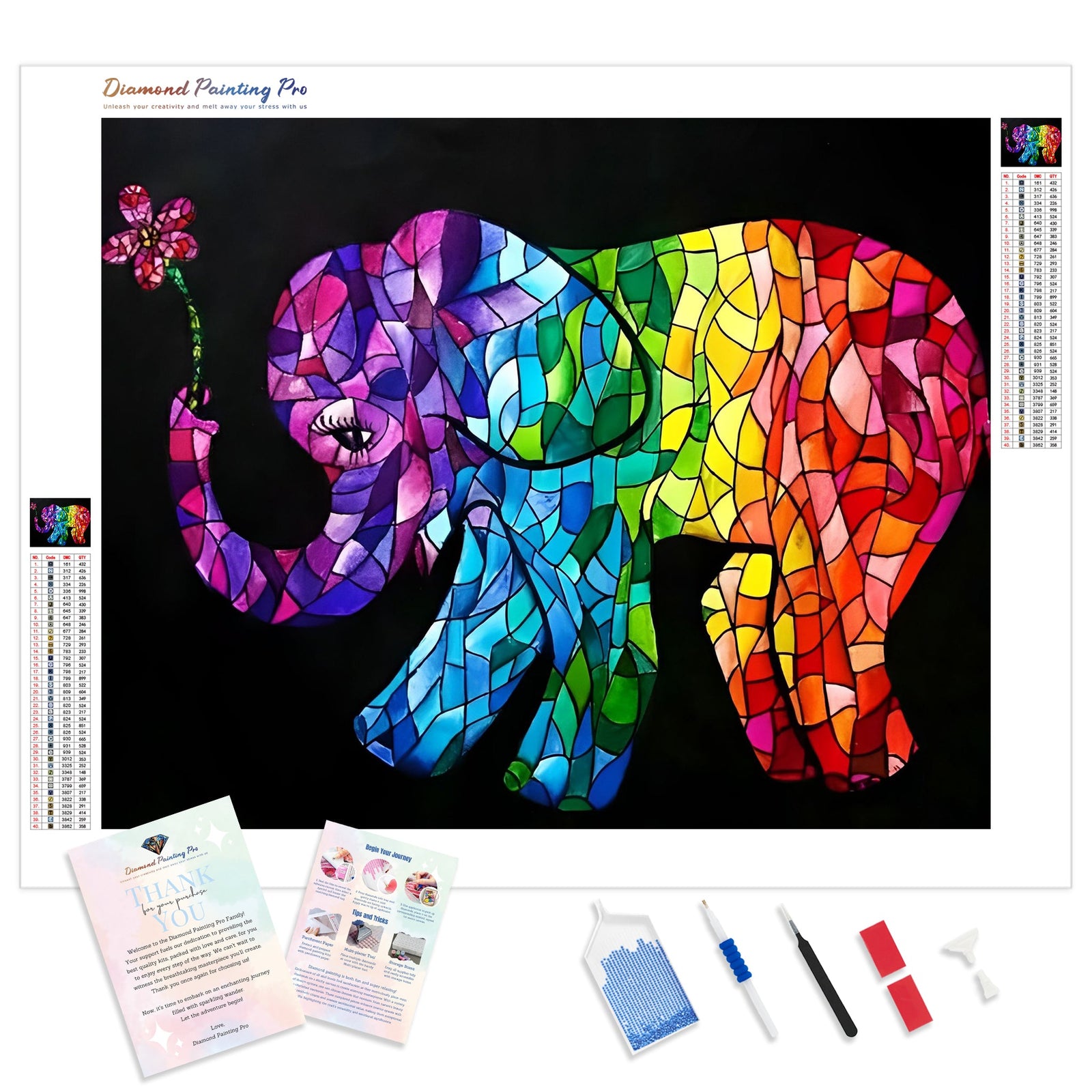 Stained Glass Elephant | Diamond Painting Kit - Full Drill - Square or Round Diamonds with AB Drills Option