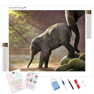 Baby Elephant Bath | Diamond Painting Kit - Full Drill - Square or Round Diamonds with AB Drills Option