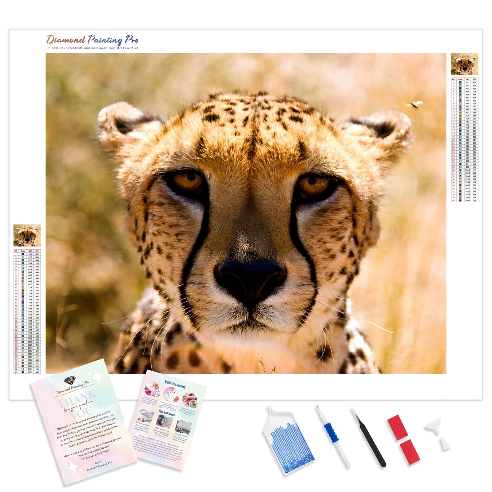 Cheetah Closeup | Diamond Painting Kit - Full Drill - Square or Round Diamonds with AB Drills Option