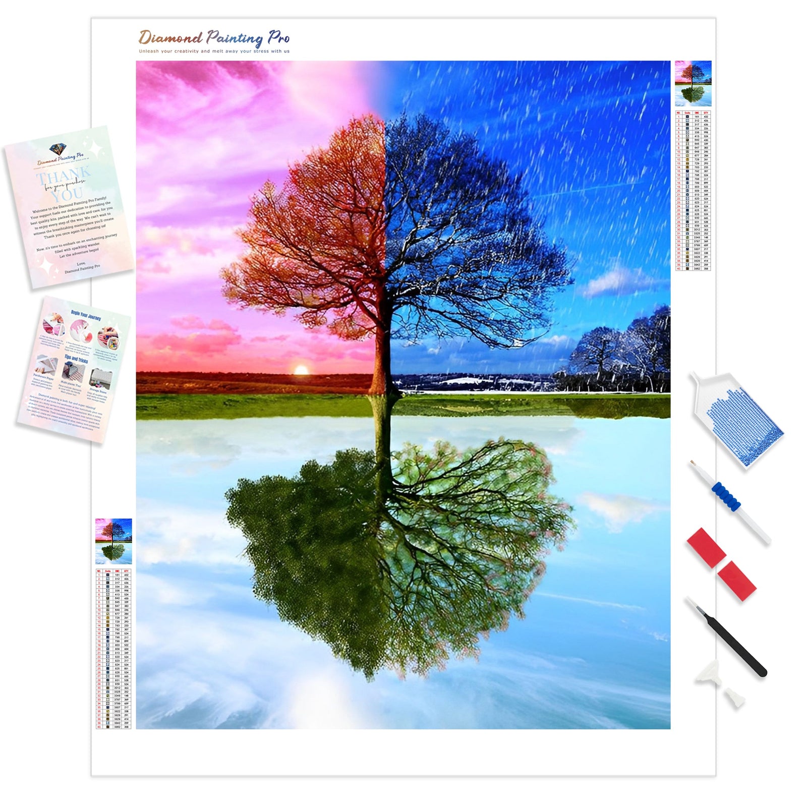 Four Seasonal Tree | Diamond Painting Kit - Full Drill - Square or Round Diamonds with AB Drills Option