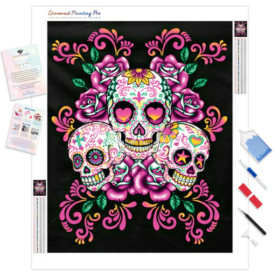 Floral Sugar Skull | Diamond Painting Kit - Full Drill - Square or Round Diamonds with AB Drills Option