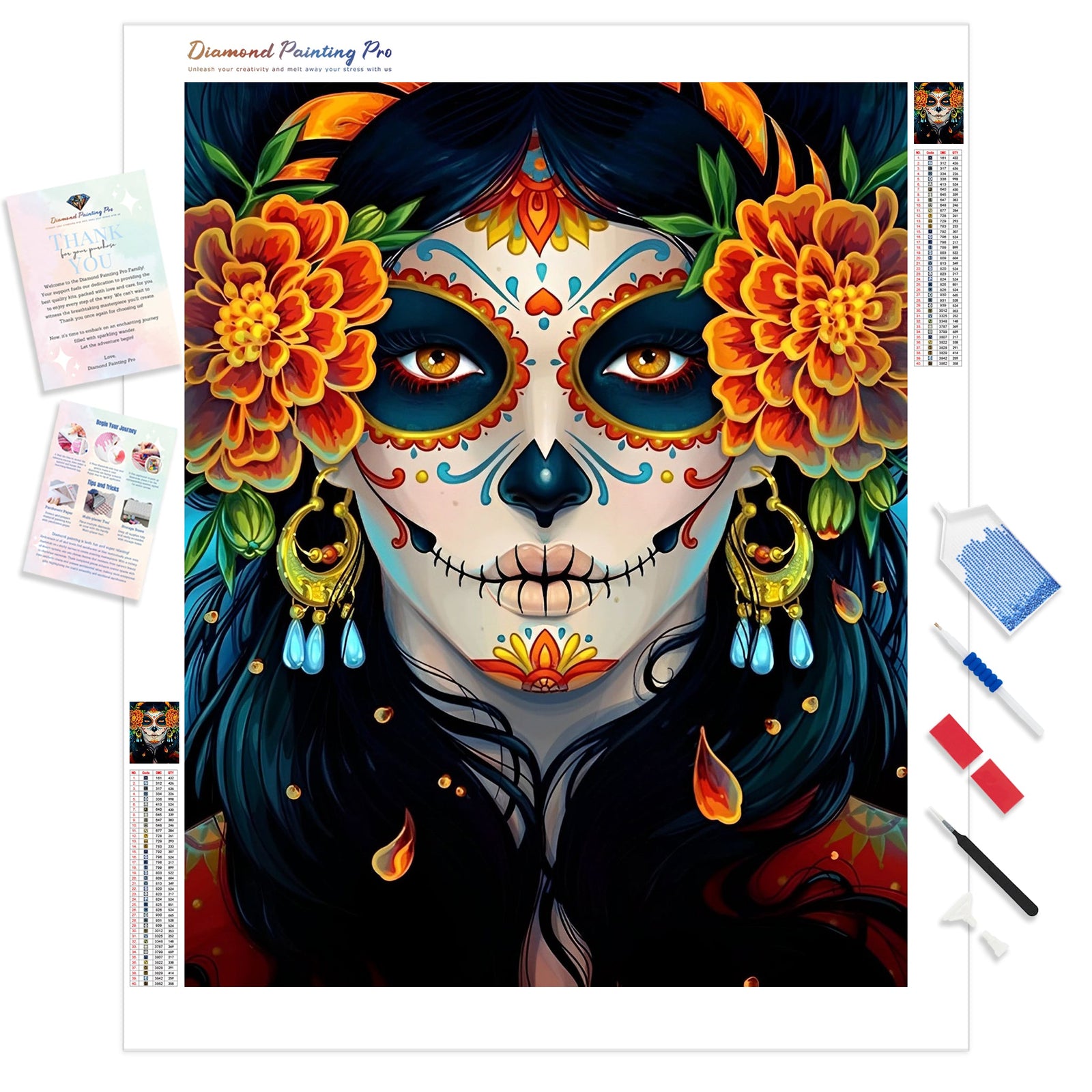 Mexican Sugar Skull | Diamond Painting Kit - Full Drill - Square or Round Diamonds with AB Drills Option