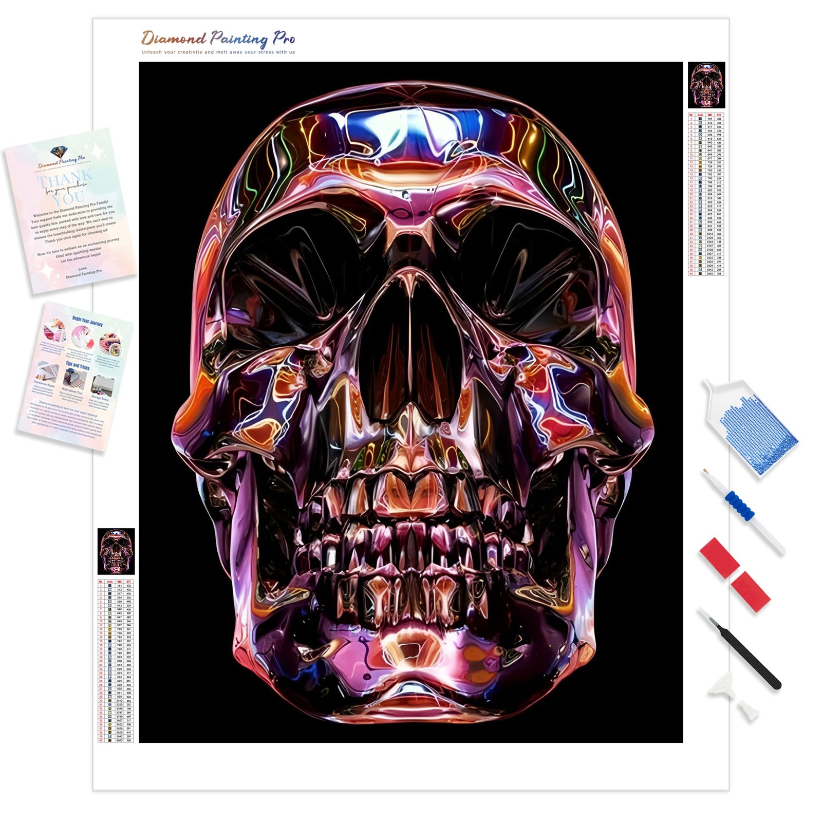 Neon Metallic Skull | Diamond Painting Kit - Full Drill - Square or Round Diamonds with AB Drills Option