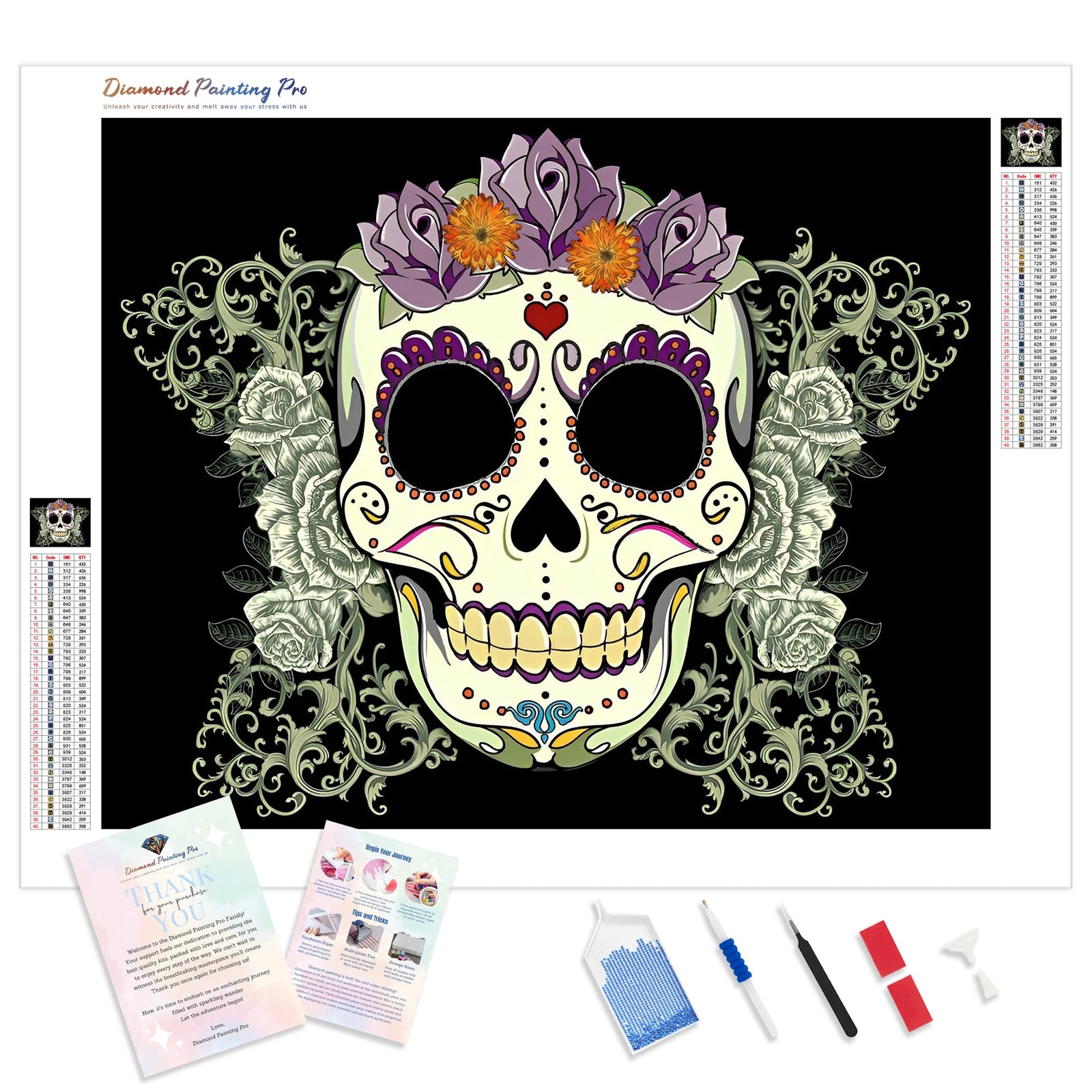 Sugar Skull Print | Diamond Painting Kit - Full Drill - Square or Round Diamonds with AB Drills Option