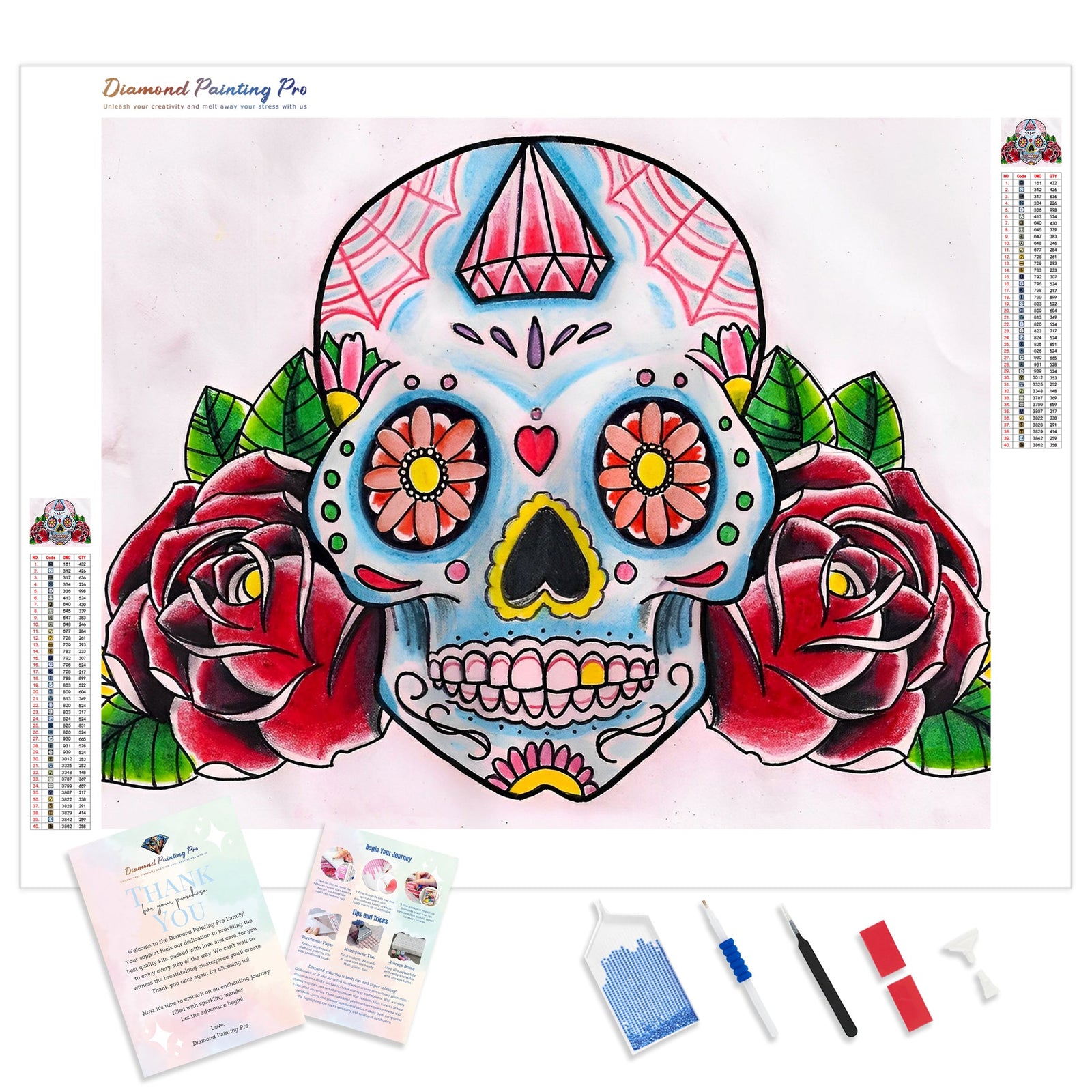 Vibrant Sugar Skull Mystic | Diamond Painting Kit - Full Drill - Square or Round Diamonds with AB Drills Option