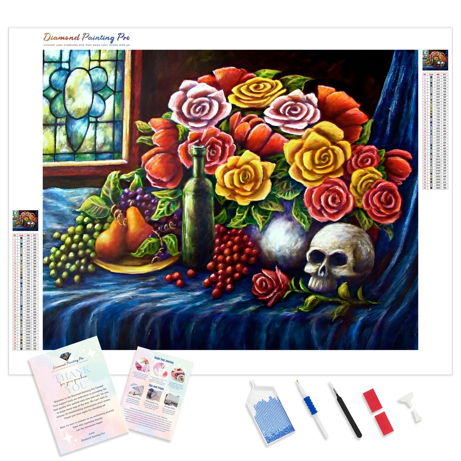 Roses and Skull | Diamond Painting Kit - Full Drill - Square or Round Diamonds with AB Drills Option