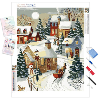 Village Sleigh Ride Christmas | Diamond Painting Kit - Full Drill - Square or Round Diamonds with AB Drills Option