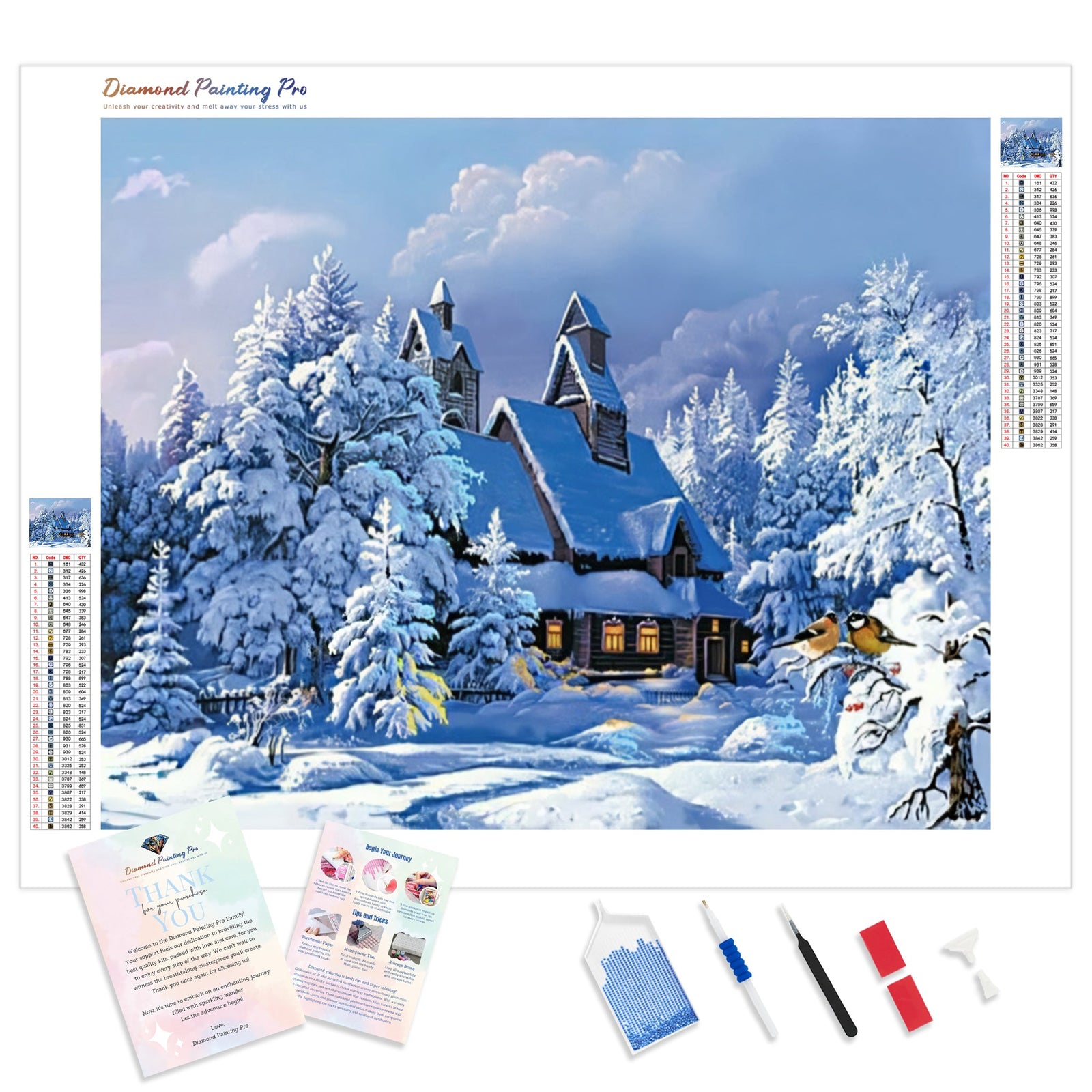 Snowy Cabin in the Woods | Diamond Painting Kit - Full Drill - Square or Round Diamonds with AB Drills Option