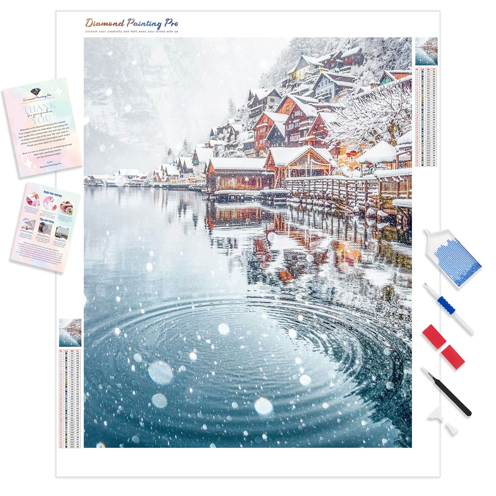 Village Winter Lake | Diamond Painting Kit - Full Drill - Square or Round Diamonds with AB Drills Option