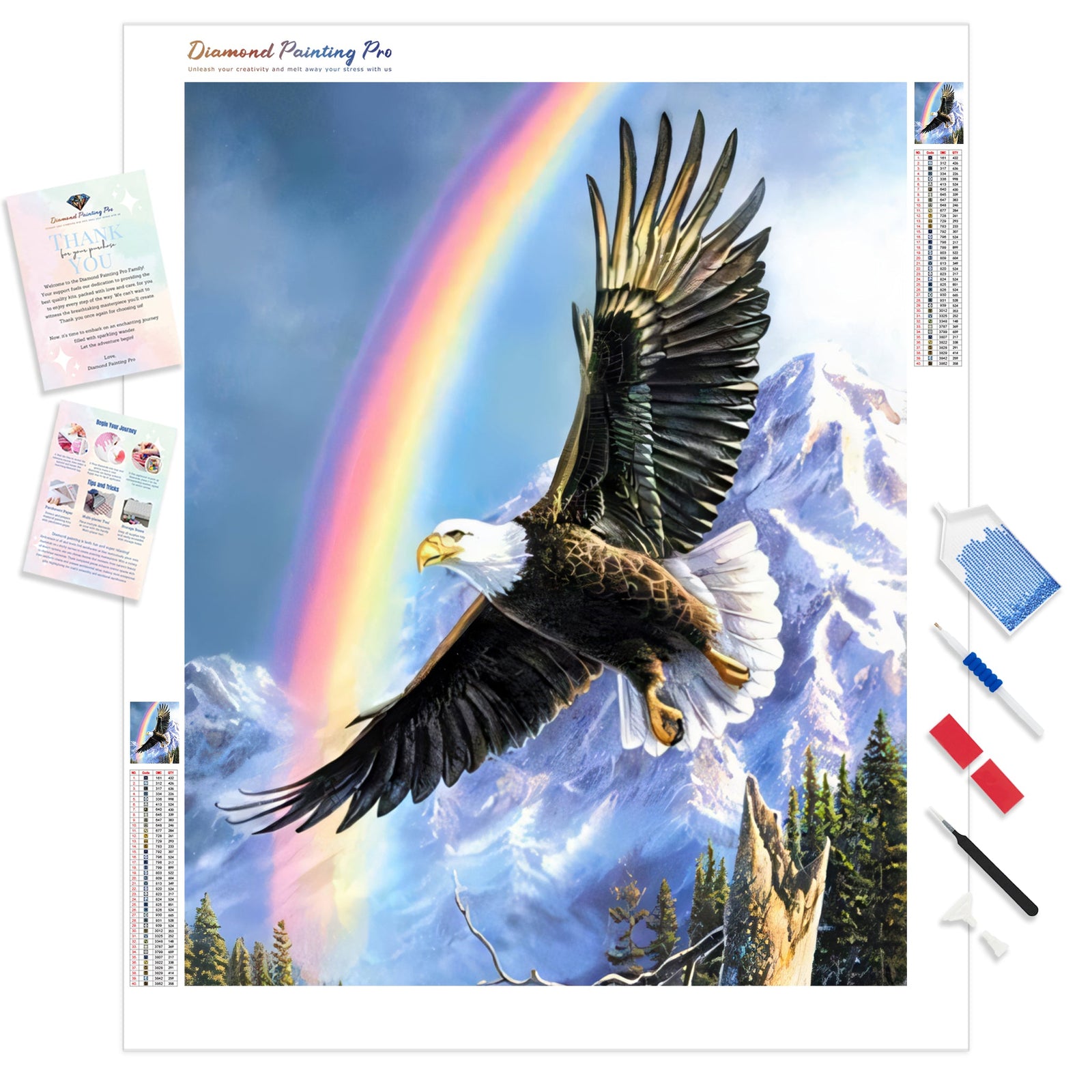 Flying Eagle Under Rainbow | Diamond Painting Kit - Full Drill - Square or Round Diamonds with AB Drills Option