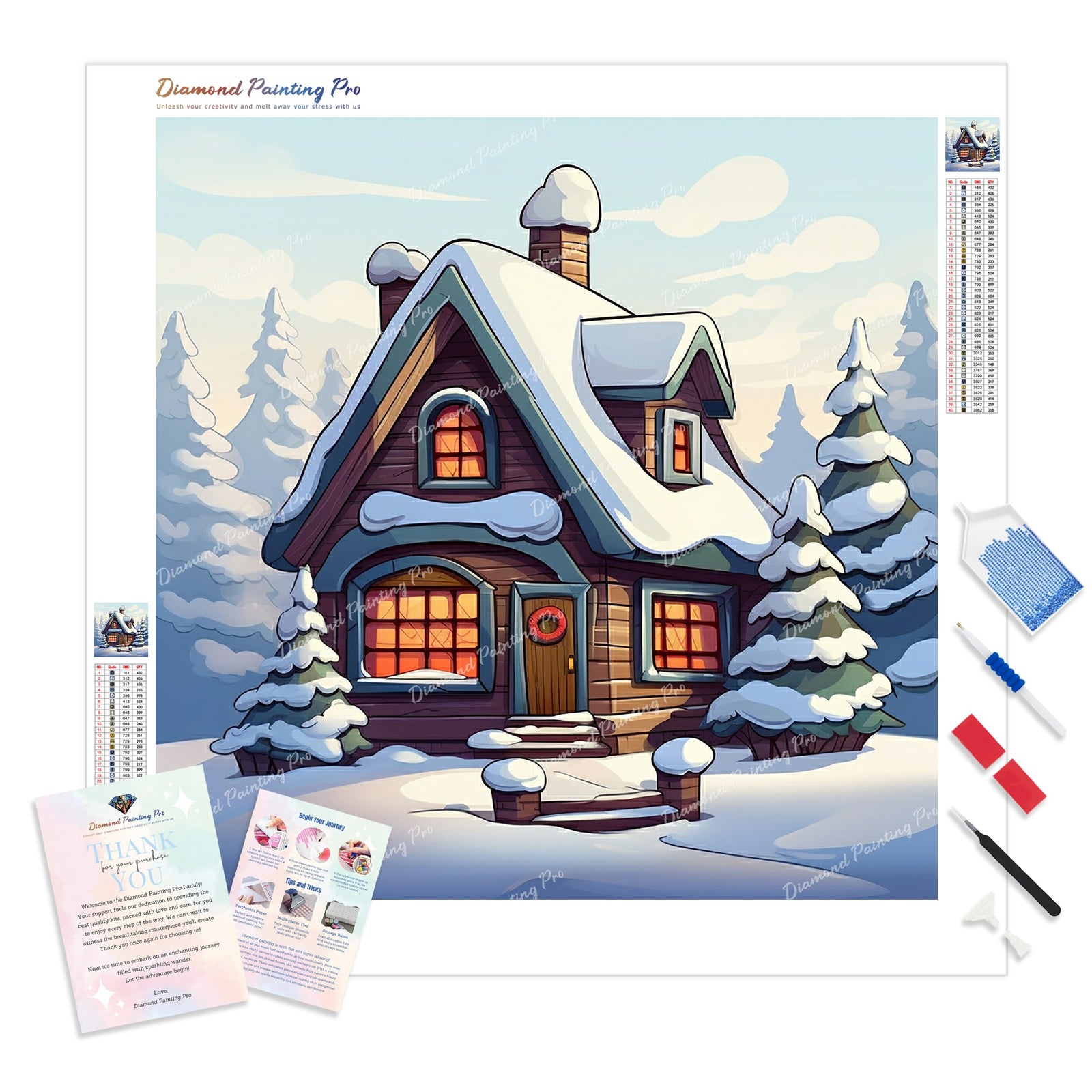 Snowy Cabin Serenity | Diamond Painting Kit - Full Drill - Square or Round Diamonds with AB Drills Option