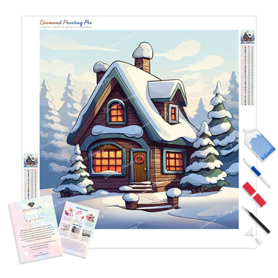 Snowy Cabin Serenity | Diamond Painting