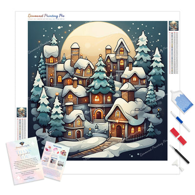 Festive Village Glow | Diamond Painting Kit - Full Drill - Square or Round Diamonds with AB Drills Option