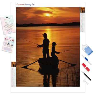 Father and Son Fishing Silhouette | Diamond Painting