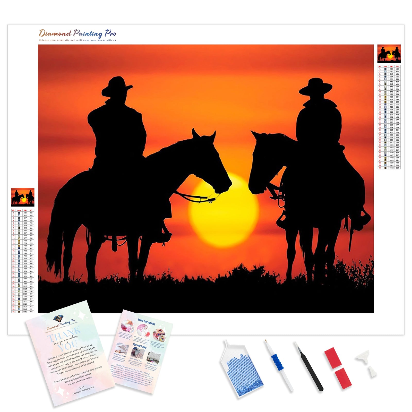 Cowboys Silhouette Sunset | Diamond Painting Kit - Full Drill - Square or Round Diamonds with AB Drills Option