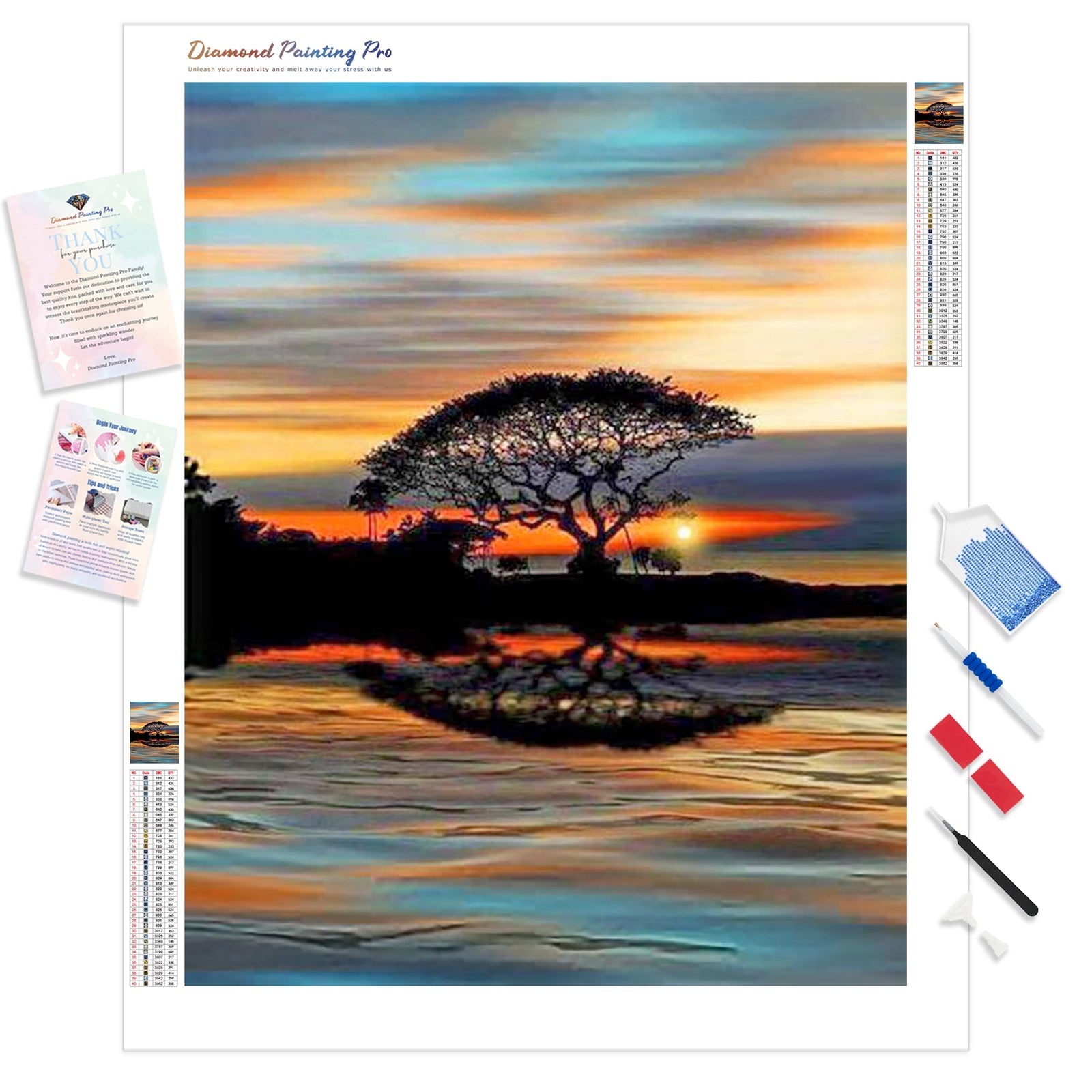 Tree Silhouette Sunset | Diamond Painting Kit - Full Drill - Square or Round Diamonds with AB Drills Option