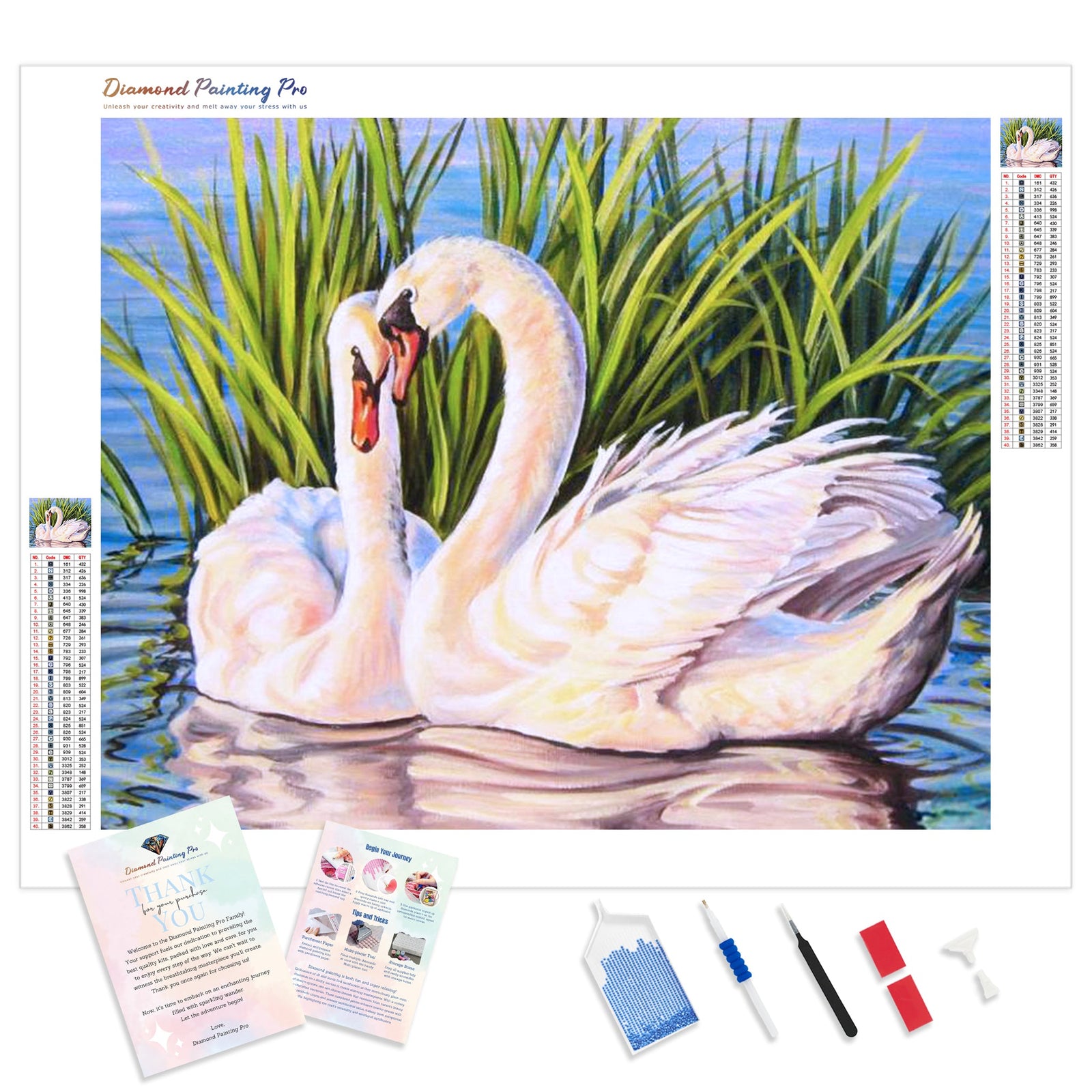 Swans Love Romance | Diamond Painting Kit - Full Drill - Square or Round Diamonds with AB Drills Option