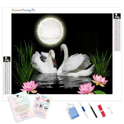 Swans under Moonlight | Diamond Painting Kit - Full Drill - Square or Round Diamonds with AB Drills Option