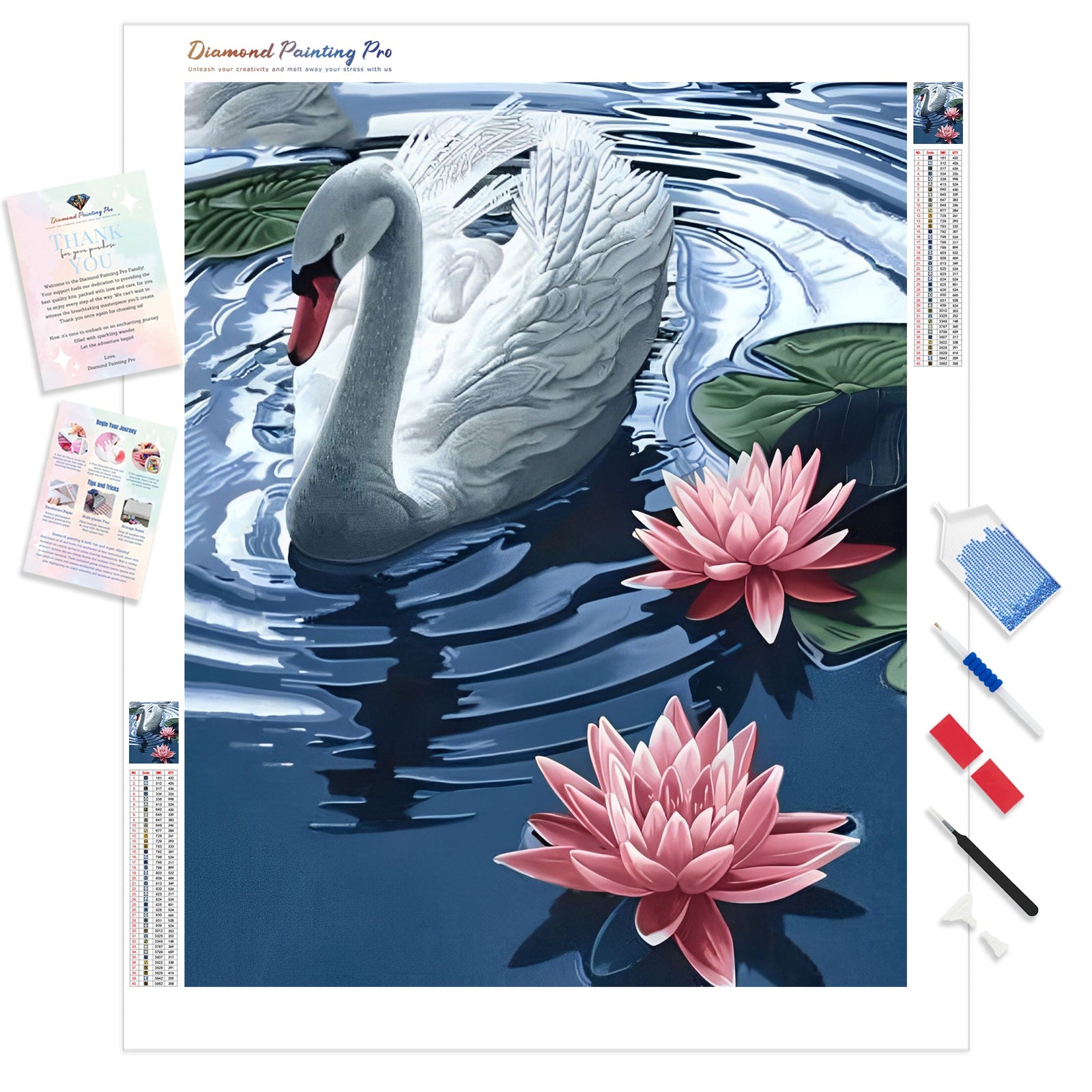 Swans and Lotus | Diamond Painting Kit - Full Drill - Square or Round Diamonds with AB Drills Option