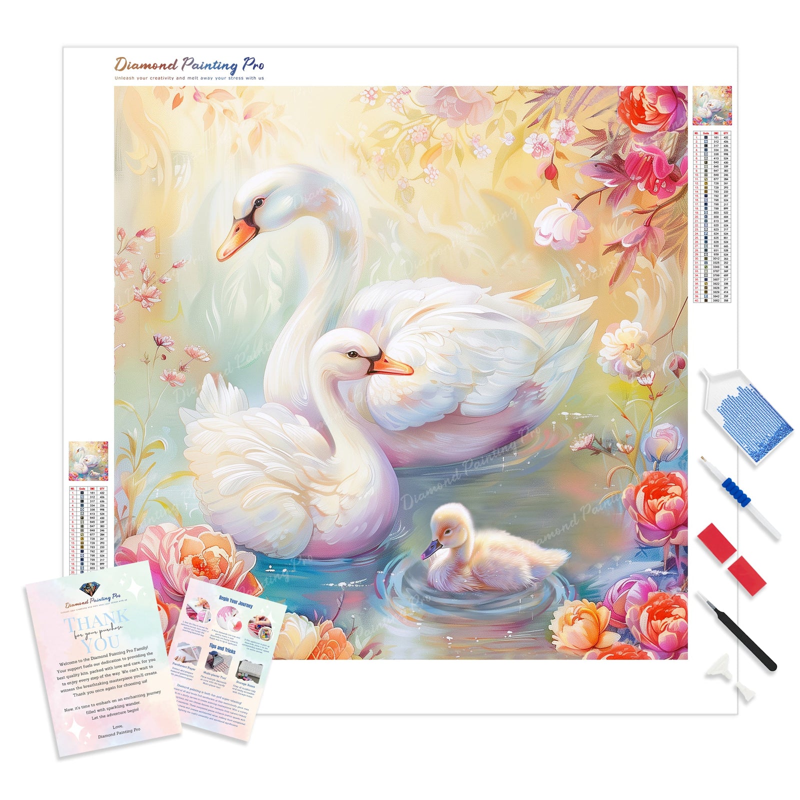 Swan Family Grace | Diamond Painting Kit - Full Drill - Square or Round Diamonds with AB Drills Option