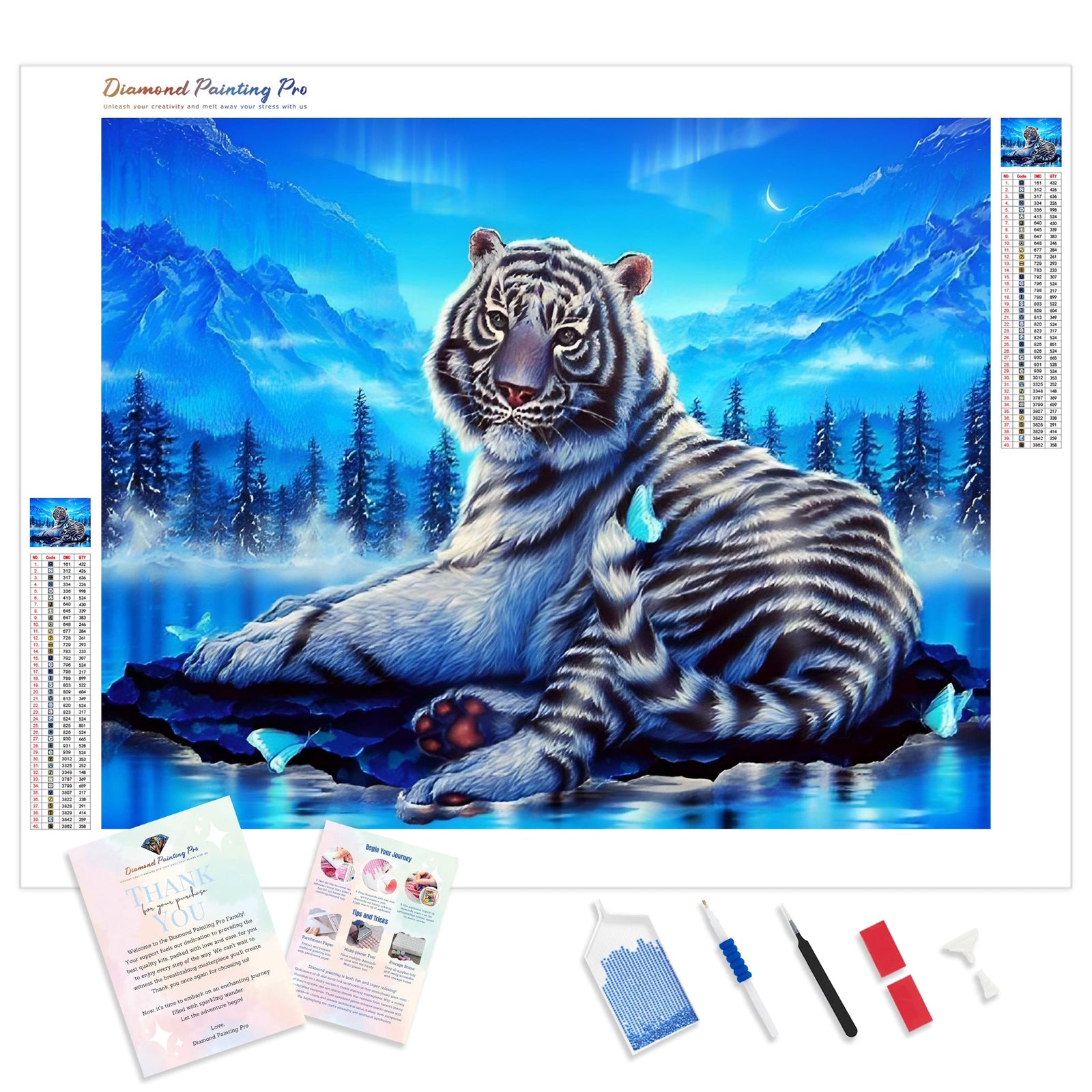 Aurora White Tiger | Diamond Painting Kit - Full Drill - Square or Round Diamonds with AB Drills Option