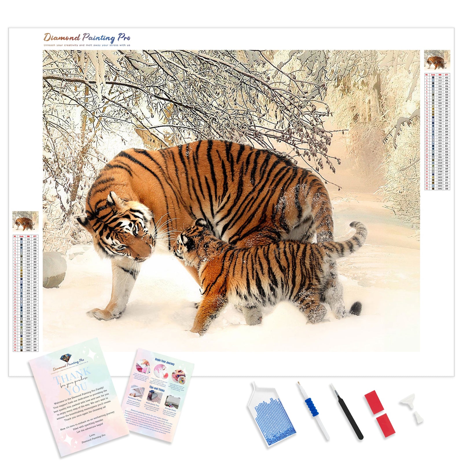 Tiger and Cub | Diamond Painting Kit - Full Drill - Square or Round Diamonds with AB Drills Option