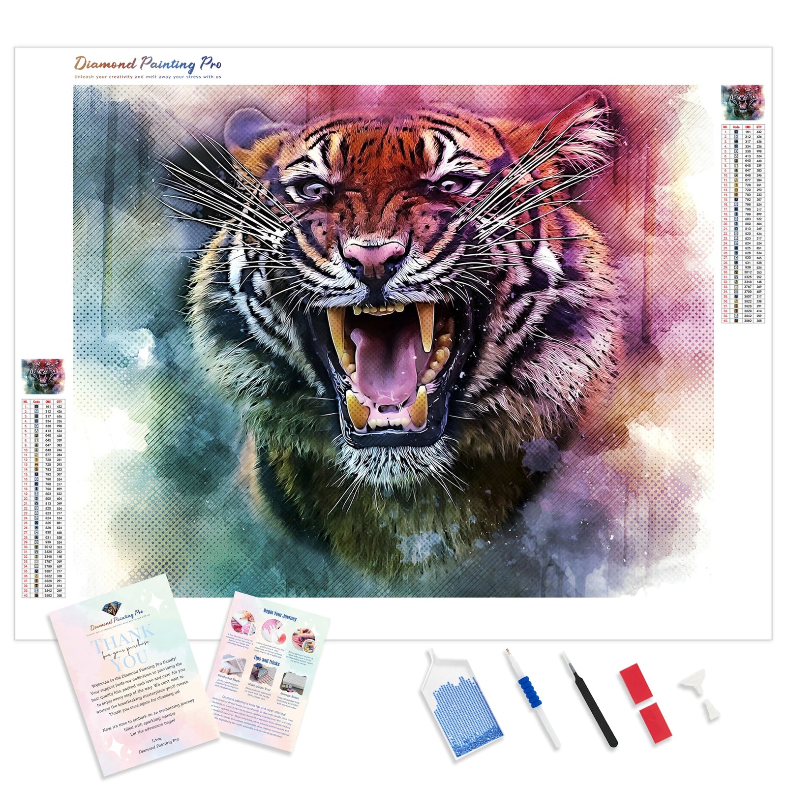 Roaring Tiger | Diamond Painting Kit - Full Drill - Square or Round Diamonds with AB Drills Option