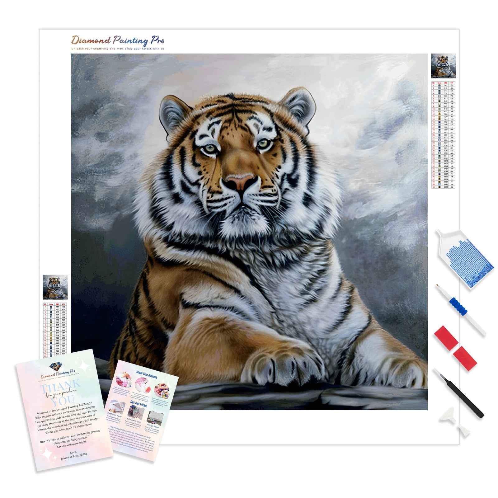 Tiger Portrait | Diamond Painting Kit - Full Drill - Square or Round Diamonds with AB Drills Option