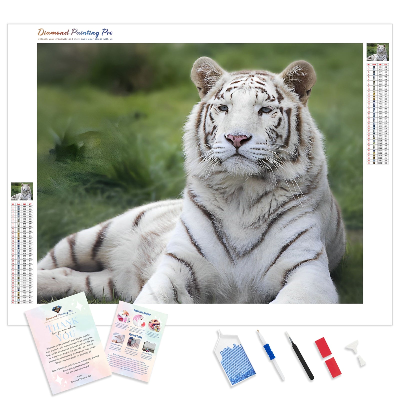 White Tiger Resting | Diamond Painting Kit - Full Drill - Square or Round Diamonds with AB Drills Option