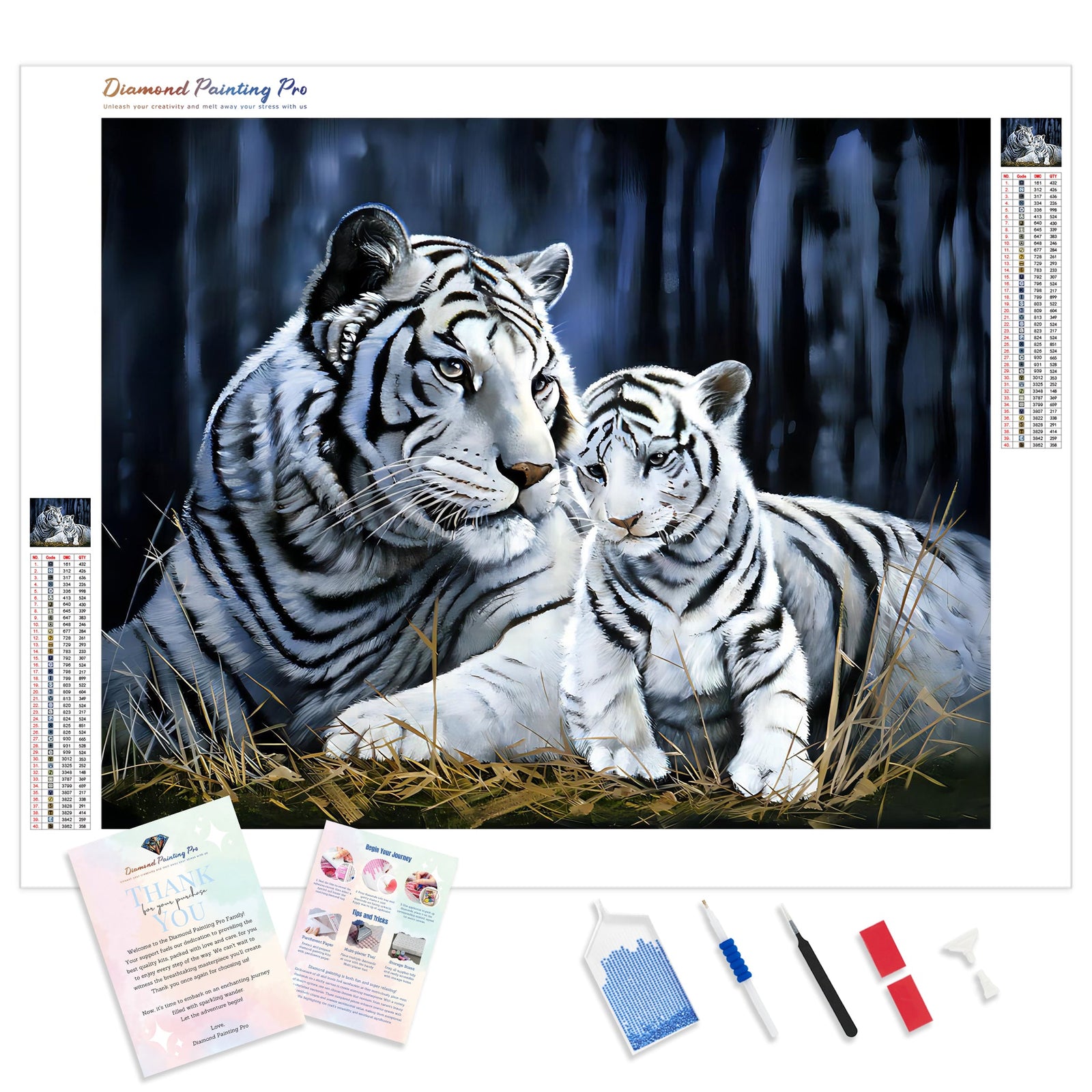 White Tiger and Her Cub | Diamond Painting Kit - Full Drill - Square or Round Diamonds with AB Drills Option