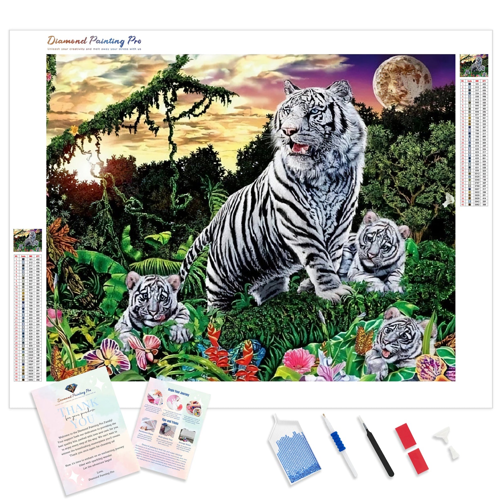 White Tigers | Diamond Painting Kit - Full Drill - Square or Round Diamonds with AB Drills Option